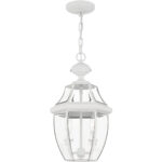 2 Light White Outdoor Chain Lantern Pendant Lighting Fixture with Clear Beveled Glass Shade-Lighting LumensLantern