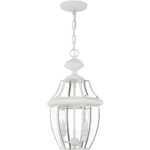 2 Light White Outdoor Chain Lantern Pendant Lighting Fixture with Clear Beveled Glass Shade-Lighting LumensLantern