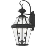 10.5 inch 2 Light Black Outdoor Wall Lantern Pendant Lighting Fixture with Clear Beveled Glass Shade-Lighting LumensLantern