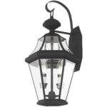 10.5 inch 2 Light Black Outdoor Wall Lantern Pendant Lighting Fixture with Clear Beveled Glass Shade-Lighting LumensLantern