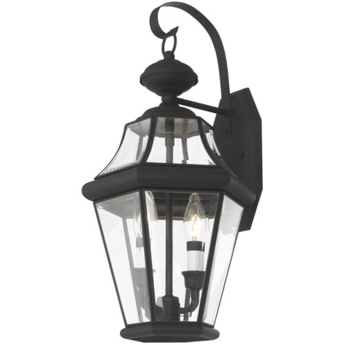 10.5 inch 2 Light Black Outdoor Wall Lantern Pendant Lighting Fixture with Clear Beveled Glass Shade-Lighting LumensLantern