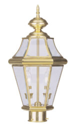 2 Light Polished Brass Outdoor Post Lantern Pendant Lighting Fixture with Clear Beveled Glass Shade-Lighting LumensLantern