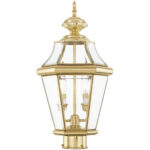 2 Light Polished Brass Outdoor Post Lantern Pendant Lighting Fixture with Clear Beveled Glass Shade-Lighting LumensLantern