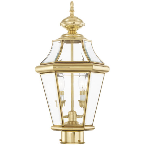 2 Light Polished Brass Outdoor Post Lantern Pendant Lighting Fixture with Clear Beveled Glass Shade-Lighting LumensLantern