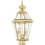 2 Light Polished Brass Outdoor Post Lantern Pendant Lighting Fixture with Clear Beveled Glass Shade-Lighting LumensLantern