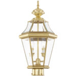 2 Light Polished Brass Outdoor Post Lantern Pendant Lighting Fixture with Clear Beveled Glass Shade-Lighting LumensLantern