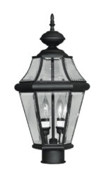 2 Light Black Outdoor Post Lantern Pendant Lighting Fixture with Clear Beveled Glass Shade-Lighting LumensLantern