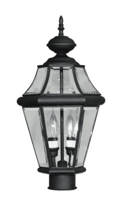 2 Light Black Outdoor Post Lantern Pendant Lighting Fixture with Clear Beveled Glass Shade-Lighting LumensLantern