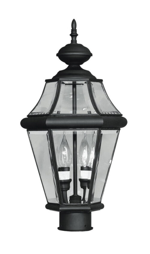 2 Light Black Outdoor Post Lantern Pendant Lighting Fixture with Clear Beveled Glass Shade-Lighting LumensLantern