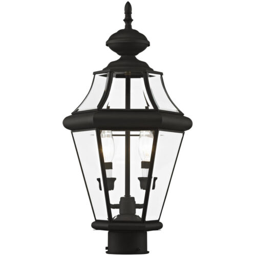 2 Light Black Outdoor Post Lantern Pendant Lighting Fixture with Clear Beveled Glass Shade-Lighting LumensLantern