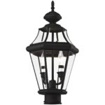 2 Light Black Outdoor Post Lantern Pendant Lighting Fixture with Clear Beveled Glass Shade-Lighting LumensLantern