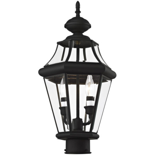 2 Light Black Outdoor Post Lantern Pendant Lighting Fixture with Clear Beveled Glass Shade-Lighting LumensLantern