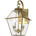 9 inch 2 Light Antique Brass Outdoor Wall Lantern Pendant Lighting Fixture with Clear Beveled Glass Shade-Lighting LumensLantern