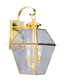 9 inch 2 Light Polished Brass Outdoor Wall Lantern Pendant Lighting Fixture with Clear Beveled Glass Shade-Lighting LumensLantern