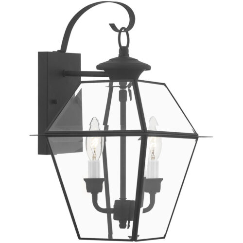 9 inch 2 Light Black Outdoor Wall Lantern Pendant Lighting Fixture with Clear Beveled Glass Shade-Lighting LumensLantern