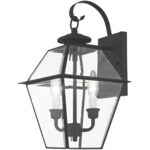 9 inch 2 Light Black Outdoor Wall Lantern Pendant Lighting Fixture with Clear Beveled Glass Shade-Lighting LumensLantern