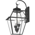 9 inch 2 Light Black Outdoor Wall Lantern Pendant Lighting Fixture with Clear Beveled Glass Shade-Lighting LumensLantern