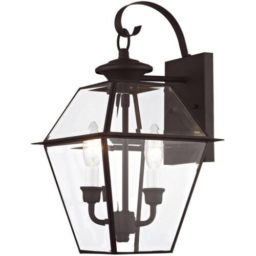 9 inch 2 Light Bronze Outdoor Wall Lantern Pendant Lighting Fixture with Clear Beveled Glass Shade-Lighting LumensLantern