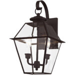 9 inch 2 Light Bronze Outdoor Wall Lantern Pendant Lighting Fixture with Clear Beveled Glass Shade-Lighting LumensLantern