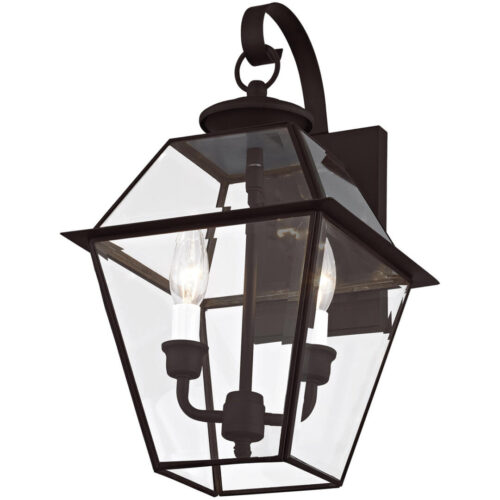 9 inch 2 Light Bronze Outdoor Wall Lantern Pendant Lighting Fixture with Clear Beveled Glass Shade-Lighting LumensLantern