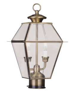 9 inch 2 Light Antique Brass Outdoor Post Lantern Pendant Lighting Fixture with Clear Beveled Glass Shade-Lighting LumensLantern