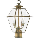 9 inch 2 Light Antique Brass Outdoor Post Lantern Pendant Lighting Fixture with Clear Beveled Glass Shade-Lighting LumensLantern