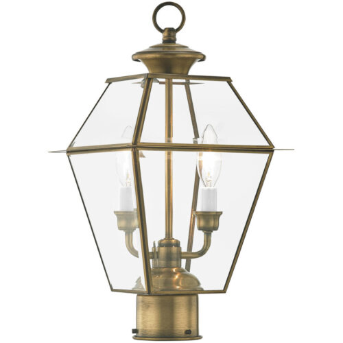 9 inch 2 Light Antique Brass Outdoor Post Lantern Pendant Lighting Fixture with Clear Beveled Glass Shade-Lighting LumensLantern