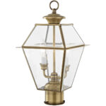 9 inch 2 Light Antique Brass Outdoor Post Lantern Pendant Lighting Fixture with Clear Beveled Glass Shade-Lighting LumensLantern