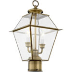 9 inch 2 Light Antique Brass Outdoor Post Lantern Pendant Lighting Fixture with Clear Beveled Glass Shade-Lighting LumensLantern