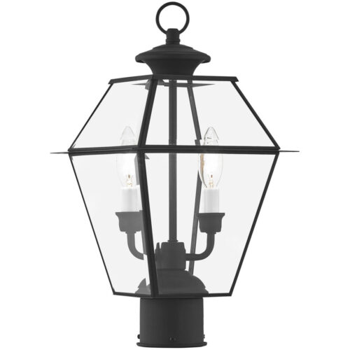 9 inch 2 Light Black Outdoor Post Lantern Pendant Lighting Fixture with Clear Beveled Glass Shade-Lighting LumensLantern