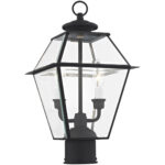 9 inch 2 Light Black Outdoor Post Lantern Pendant Lighting Fixture with Clear Beveled Glass Shade-Lighting LumensLantern