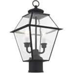 9 inch 2 Light Black Outdoor Post Lantern Pendant Lighting Fixture with Clear Beveled Glass Shade-Lighting LumensLantern