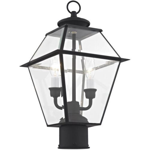 9 inch 2 Light Black Outdoor Post Lantern Pendant Lighting Fixture with Clear Beveled Glass Shade-Lighting LumensLantern