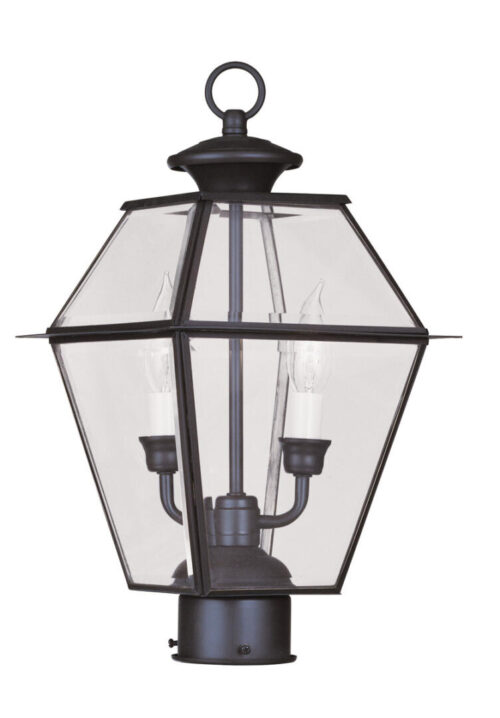 9 inch 2 Light Bronze Outdoor Post Lantern Pendant Lighting Fixture with Clear Beveled Glass Shade-Lighting LumensLantern