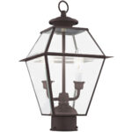 9 inch 2 Light Bronze Outdoor Post Lantern Pendant Lighting Fixture with Clear Beveled Glass Shade-Lighting LumensLantern