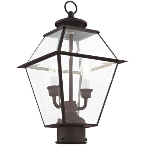 9 inch 2 Light Bronze Outdoor Post Lantern Pendant Lighting Fixture with Clear Beveled Glass Shade-Lighting LumensLantern