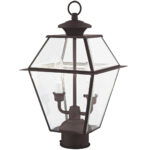 9 inch 2 Light Bronze Outdoor Post Lantern Pendant Lighting Fixture with Clear Beveled Glass Shade-Lighting LumensLantern