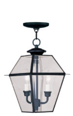 9 inch 2 Light Black Outdoor Chain Lantern Pendant Lighting Fixture with Clear Beveled Glass Shade-Lighting LumensLantern