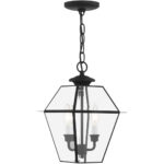 9 inch 2 Light Black Outdoor Chain Lantern Pendant Lighting Fixture with Clear Beveled Glass Shade-Lighting LumensLantern