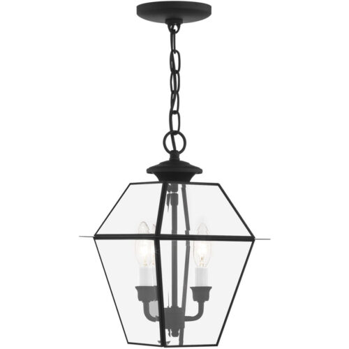 9 inch 2 Light Black Outdoor Chain Lantern Pendant Lighting Fixture with Clear Beveled Glass Shade-Lighting LumensLantern