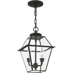 9 inch 2 Light Black Outdoor Chain Lantern Pendant Lighting Fixture with Clear Beveled Glass Shade-Lighting LumensLantern