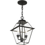 9 inch 2 Light Black Outdoor Chain Lantern Pendant Lighting Fixture with Clear Beveled Glass Shade-Lighting LumensLantern