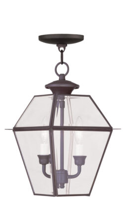 9 inch 2 Light Bronze Outdoor Chain Lantern Pendant Lighting Fixture with Clear Beveled Glass Shade-Lighting LumensLantern