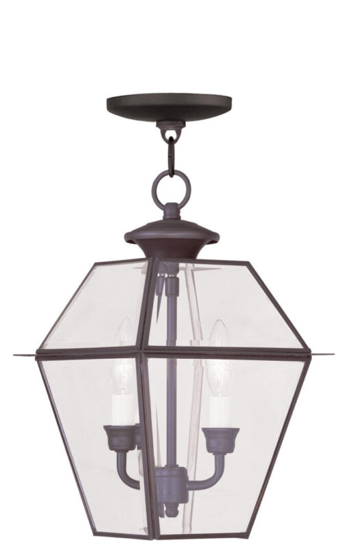 9 inch 2 Light Bronze Outdoor Chain Lantern Pendant Lighting Fixture with Clear Beveled Glass Shade-Lighting LumensLantern