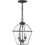 9 inch 2 Light Bronze Outdoor Chain Lantern Pendant Lighting Fixture with Clear Beveled Glass Shade-Lighting LumensLantern