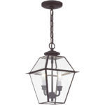 9 inch 2 Light Bronze Outdoor Chain Lantern Pendant Lighting Fixture with Clear Beveled Glass Shade-Lighting LumensLantern