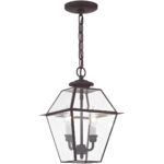 9 inch 2 Light Bronze Outdoor Chain Lantern Pendant Lighting Fixture with Clear Beveled Glass Shade-Lighting LumensLantern