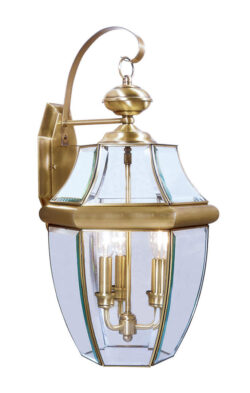 12.5 inch 3 Light Antique Brass Outdoor Wall Lantern Pendant Lighting Fixture with Clear Beveled Glass Shade-Lighting LumensLantern