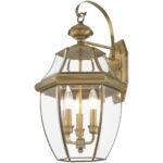 12.5 inch 3 Light Antique Brass Outdoor Wall Lantern Pendant Lighting Fixture with Clear Beveled Glass Shade-Lighting LumensLantern