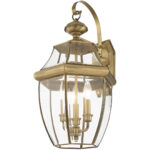 12.5 inch 3 Light Antique Brass Outdoor Wall Lantern Pendant Lighting Fixture with Clear Beveled Glass Shade-Lighting LumensLantern